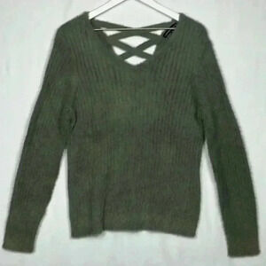 Love Ellie Womens Sweater Dusty Green XL Pullover Crisscross Back Soft Cozy EUC